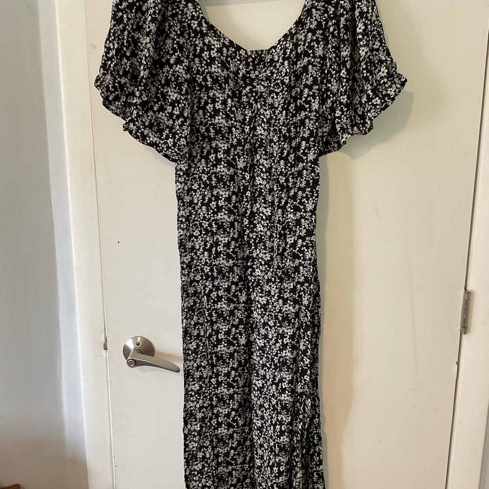 Navy and White midi Floral Dress